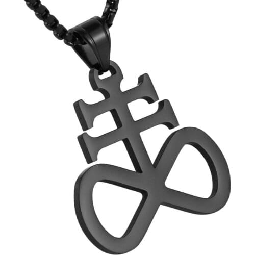 HZMAN Unisex Stainless Steel Church of Satan Satanic Leviathan Cross Pendant Necklace,Religions Jewelry