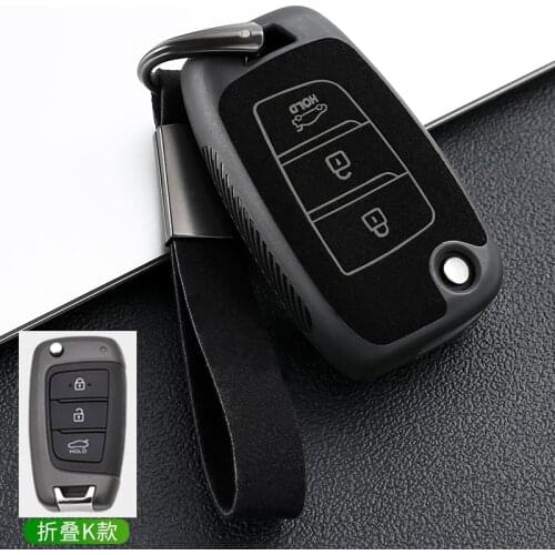 3 Buttons Suede Leather Car Folding Flip Key Fob Shell Cover Case For Hyundai Solaris Elantra i30 i35 i40 Tucson Kona 2015-2019
