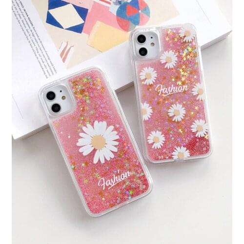 Quicksand Art Floral Daisy Phone Case For iPhone 11 pro X XR XS Max 6S 7 8 7 Plus Fashion Flower Case Soft TPU Back Cases Cover