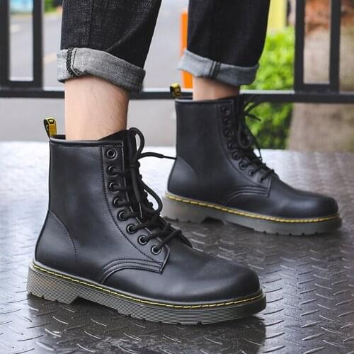 Black Leather Ladies Martins Women Boots Lace Up Low Heel Casual Ankle Boots for Students Shoes Woman Leather Short Boots