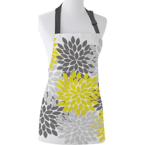 Dahlia Grey And Yellow Aprons Adjustable Canvas Female Unisex Apron Baking Barbecue Bib