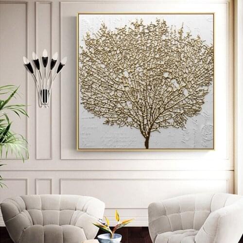 Decorative Canvas Painting Abstract Gold Tree Pattern Wall Art Picture Posters and Prints Cuadros Paintings Living Room Decor
