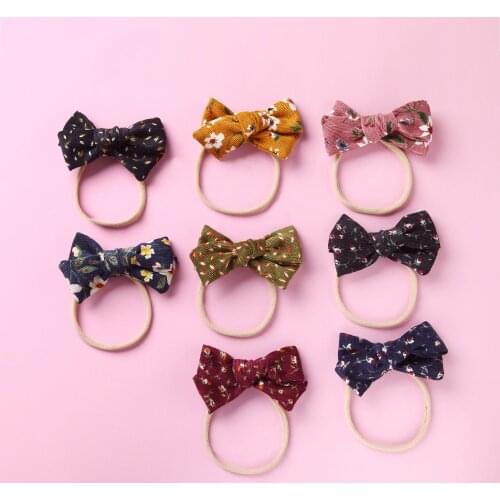 Printed Flower Baby Accessories Headwear Cute Infant Baby Girls Bow Headband Elastic Hairband Hair Photo Props Baby Gifts