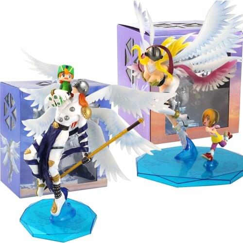22-24cm Anime Digimon Adventure Angemon Angewomon Action Figure Takaishi Takeru Yagami Hikari PVC Model Toy Collectible Dolls