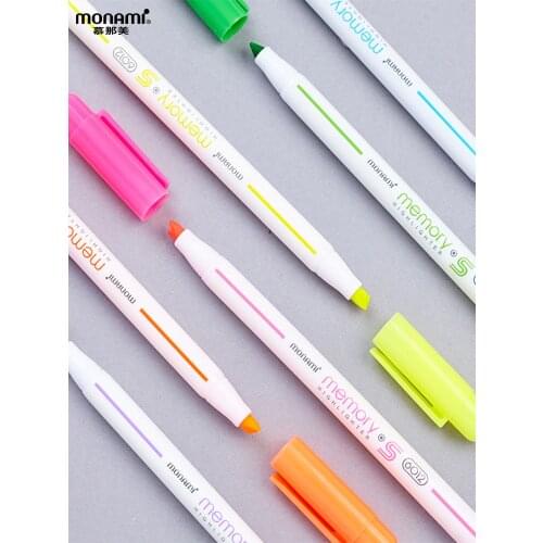 6 Pcs Monami Oblique Square HeadHighlighter Pen Fluorescent Marker Liner for Drawing Painting School Art Design Supplies