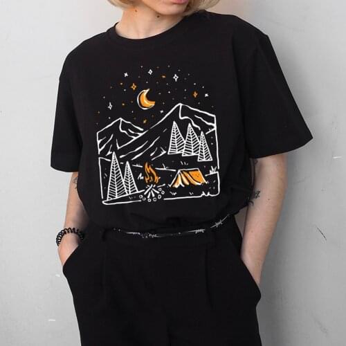Summer Gothic Women T Shirt Large Size Mountain Print Short Sleeve Oversized Female Harajuku camping Tees Zero xx Loose T-Shirt