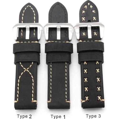 Italy Genuine Leather Watchband Bracelet 24 22 20mm Thick Watch Band Strap Belt Metal Steel Buckle Clasp Accessories For Panerai