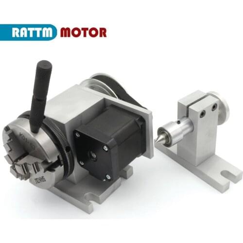 K11-65mm 3 jaw chuck 65mm 4th Axis & Tailstock CNC dividing head/Rotation Axis for Mini CNC router woodworking engraving Machine