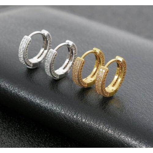 Cubic Zirconia Bling Iced Out Earring Gold Copper Earrings for Men Hip Hop Fashion Jewelry Large Stud Earrings Korean Earing Boy