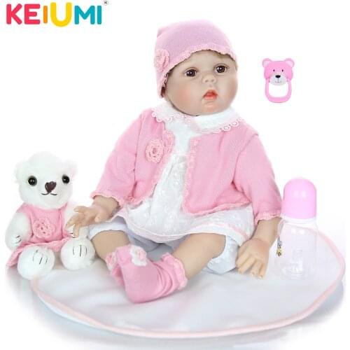 KEIUMI Cute Reborn Doll 22'' 55 cm Soft Silicone Realistic Baby Doll Toy For Girl Fashion Kids Birthday Xmas Present