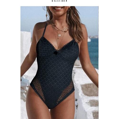 Sexy Lace One Piece Solid Color Swimsuit Womens High Waist Style Swimming Bathing Suit Cutout 2021 Summer New Beachwear Female