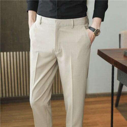 Summer Thin Men Trousers Korea Style Clothing Ankle Length Trouser for Male Brown White Black Suit Pants Men Business Formal