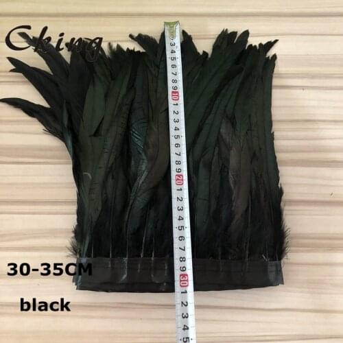 Hot sale 2 Meter Black Dyed Chicken Rooster Tail Feather Trims Ribbons 10-15CM Strip for Dress Skirt Party Clothing Craft Making