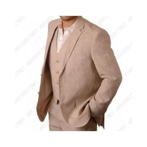 ANNIEBRITNEY Latest Coat Pant Designs Brown Linen Suits Men Slim Fit Simple Summer Blazer Modern Party Custom Made Tuxedo 2019