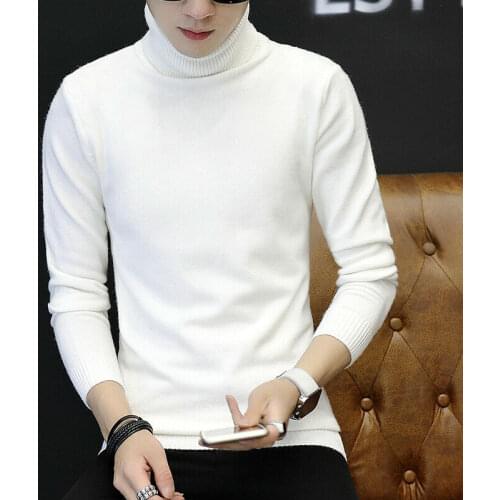 Mens Autumn And Winter New High Collar Warm Slim Pure Color Knit Sweater Korean