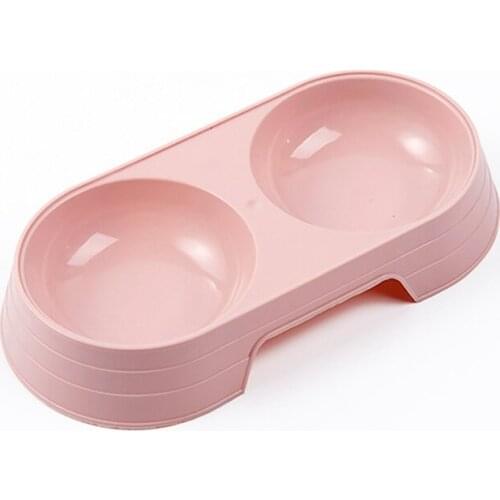 New Pet Feeder Pink Color Plastic Double Bowl Cats and Dogs Eating Bowls Pets Food Container Supplies