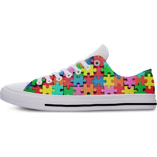 Autism Awareness jigsaw puzzle New Arrive Fashion Lightweight Classic Flat Canvas Shoes Men Women Casual Breathable Sneakers