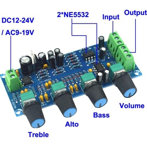 NE5532 Tone Preamplifier Board Audio equalizer Preamp Tone Control Pre amplifier DC12-24V / AC9-19V