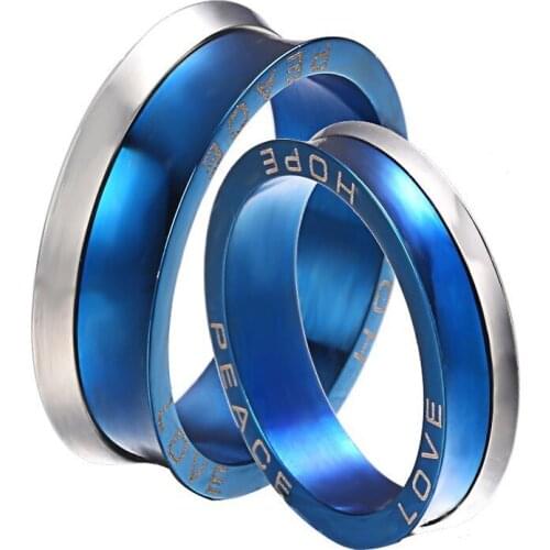 RIR 1 Pcs Stainless Steel Black Gold Blue Tone Lovers Ring Simple Trendy HOPE PEACE LOVE Rings Jewelry