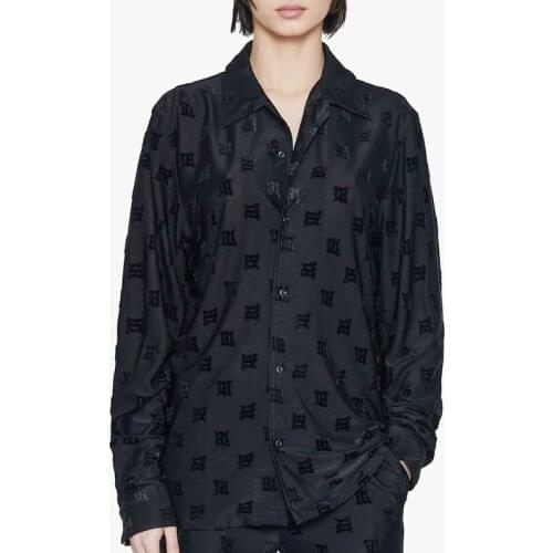 Monogram Flocking Mstyle 3D Jacquard Long-sleeved Shirt Casual Niche Design Chiffon Tops Tees Fashion High Streetwear T-shirts