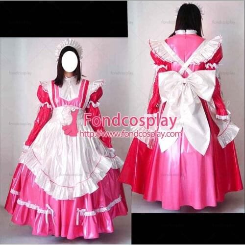 Sexy Sissy Maid Pink Pvc Lockable Dress Uniform Cosplay Costume Tailor-made[CK950]