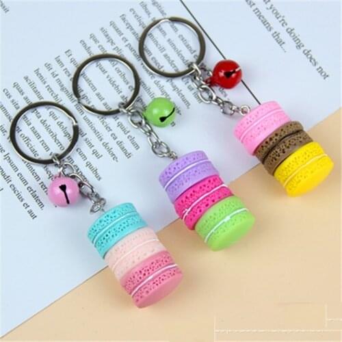 Resin Macaron Bell Keychains Key Chains Lovely Macaroon Bag Charm Keychain Chaveiro Llaveros Gold Metal Keyring Car Key Holder