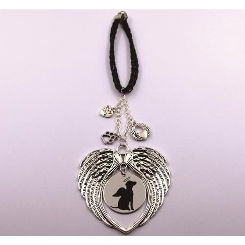 Dog angel in heaven leather chain rearview mirror Christmas tree pet loss pet owner dog lover