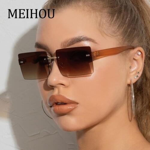 Rimless Glasses Women Vintage Square Sunglasses For Men Luxury Brand Designer Fashion Black High Quality Sunglasses For Women UV