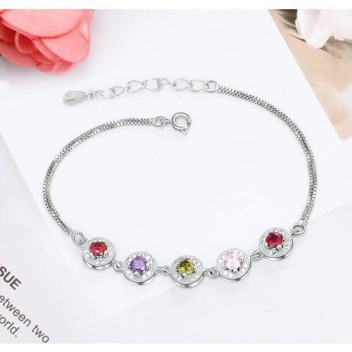 Build Your Own Personalized 5 CZ Birthstones Womens Charm Bracelet Adjustable Snake Chain Bracelets For Her Mom