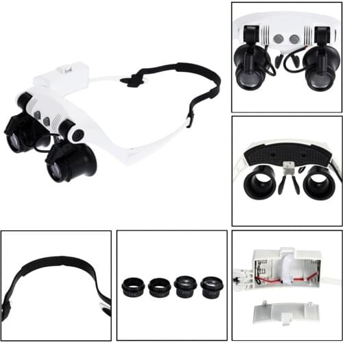 Portable Head Wearing Magnifying Glass 10X 15X 20X 25X LED Double Eye Repair Magnifier Loupe