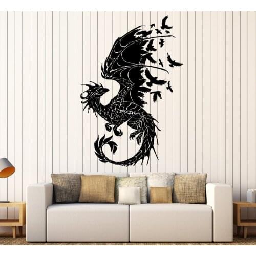 Dragon Silhouette Vinyl Wall Stickers Birds Fantasy Fairytale Gothic Abstract Wall Sticker Decor Living Room Art Decal SA152