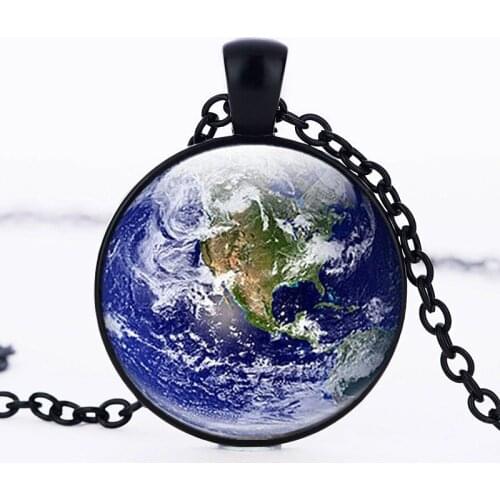 Handmade Jewelry Planet Earth Gift Art Photo Cabochon Glass Pendant Chain Necklace For Men Women Stainless Steel Jewellery