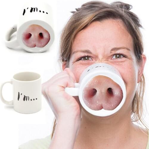 Fun pig nose ceramic cup Creative Funny piggy milk cupLet the office life atmosphere mug