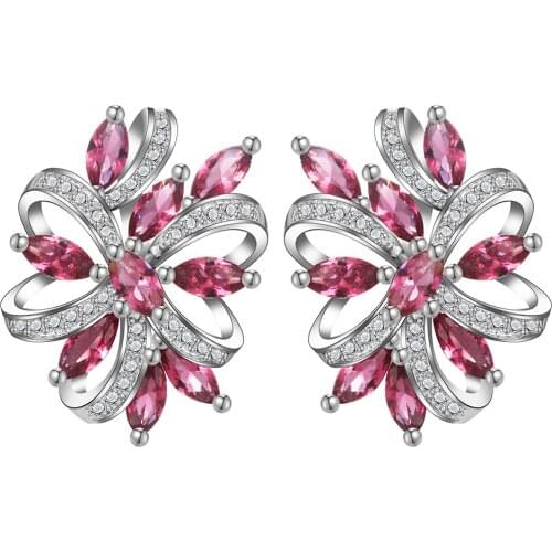 Luxury Ear Cuff Earrings For Women Flower Created Marquise CZ Brilliant Flower Stud Earrings Women Jewelry Gift