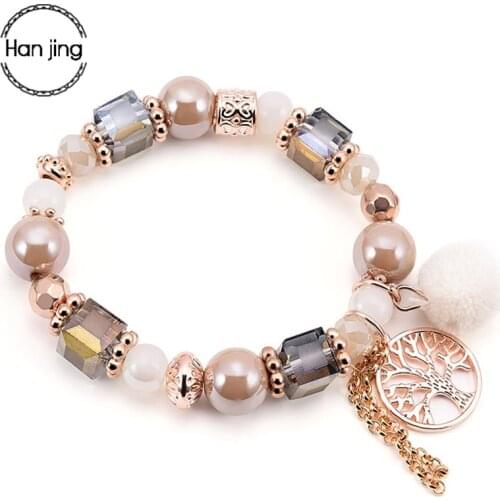 Bohemian DIY Bts Charm Bracelet With Tree of life Pendant Elastic Beads Crystal Bracelets For Women Jewelry Gifts Pulsera bijoux