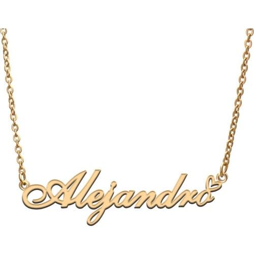 Love Heart Alejandro Name Necklace for Women Stainless Steel Gold & Silver Nameplate Pendant Femme Mother Child Girls Gift