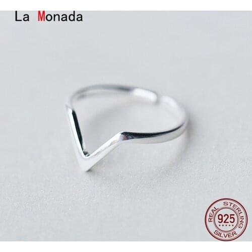 La Monada 50-59mm 925 Sterling Silver Rings For Women Open Resizable Adjustable Geometry V Ring Finger Silver 925 Jewelry