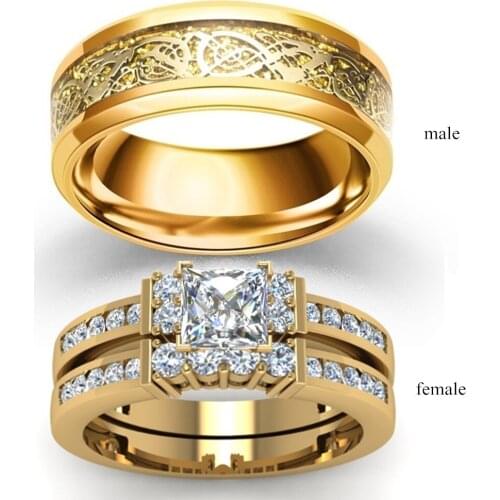 Gold Color Zircon Dragon Ring For Women Men Engagement Rings Crystal Couples Ring Good Quality