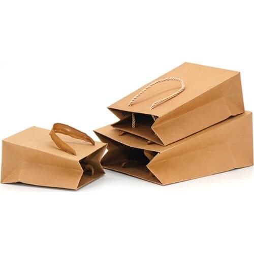 Star Packaging Custom Printed Your Own Logo White Brown Kraft Gift Craft Shopping Ribbon Handle Paper Bag