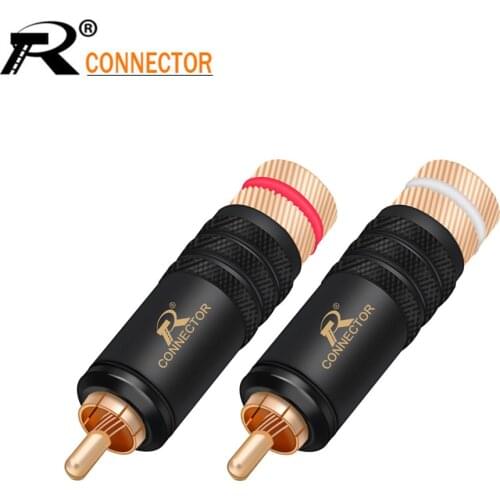 1pair/2pcs RCA Connector Luxury Copper RCA male Wire Connector gold plating audio adapter speaker plug for 8.5MM Cable