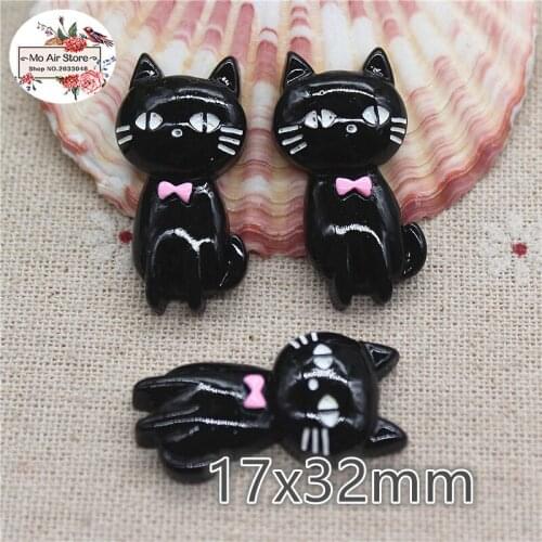10pcs Resin halloween black cat flat back Cabochon Art Supply Decoration Charm hair bow center