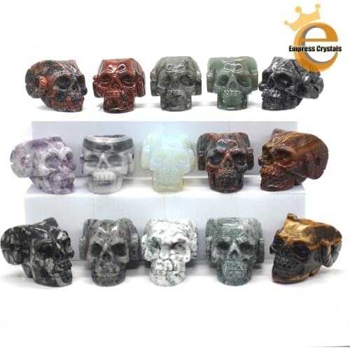 2" Vintage Gothic Punk Goat Skull Carving Natural Crystal Quartz Mineral Rome decoration Halloween Decor Gift