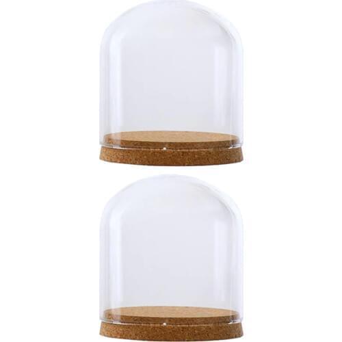 2Pcs 12x12cm Glass Dome Cover Cloche Bell Jar Succulents Terrariums with Wood Cork Wedding Parties Decorations Miniatures Craft
