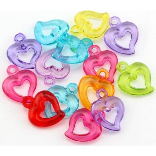 30pcs Mix Color Acrylic Transparent Hollow Heart Charm Pendant 15x19 MM A3333