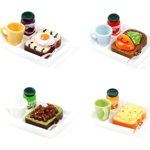 5Pcs/Set Dollhouse MIniature Toast Bread Jam Egg Drink Plate Cup Spoon For 1:12 Dollhouse Pretend Play Kitchen Accessories
