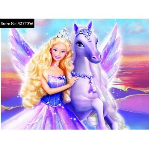 Needlework Diamond Embroidery Cross Stitch 5D Diy Diamond Painting Kit Diamond Mosaic Cartoon Unicorn and Princess Children Gift