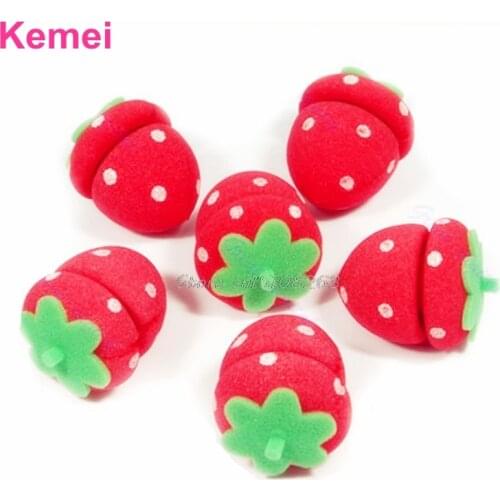 New 24Pcs Fashion Cute 6pcs Strawberry Soft Sponge Hair Curler Roller Balls #Y207E# Hot Sale