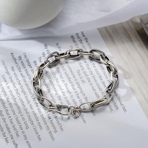 925 Sterling Silver Handmade Vintage Thai Silver Thick Chain Bracelet For Men Women Couples Jewelry