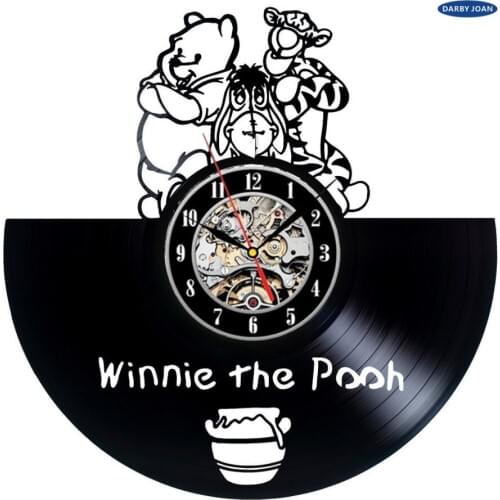 Winnie the Pooh Friends Vinyl Record Wall Clock,12 Inch Quartz Wall Clock Antique Style Large Decorative Wall Clocks