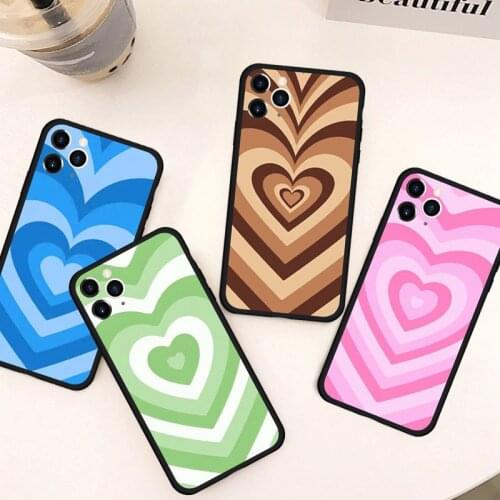 Green Illusion Hearts Phone Cases for Iphone 11 12 Pro Max 6 7 8 Plus X Xs XR SE20 Soft Silicone Latte Love Coffee Heart Cover